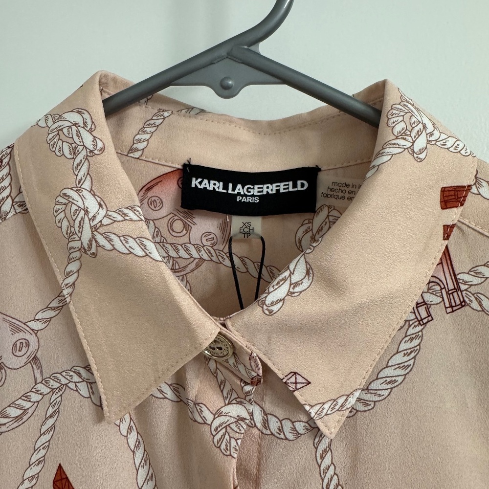 NWT Karl Lagerfeld Paris Long sleeve bottom Shirt, size XS